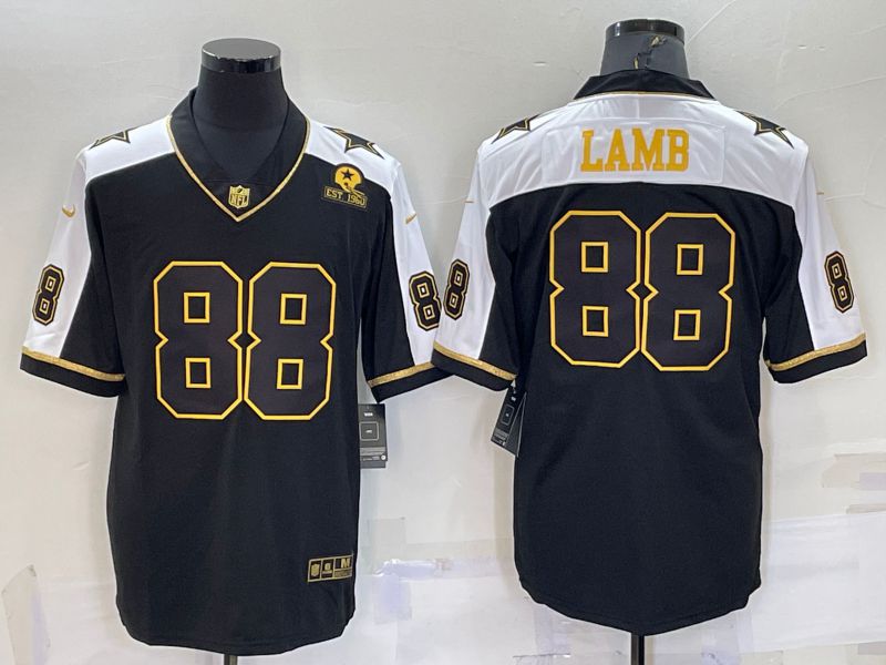 Men Dallas Cowboys #88 Lamb Black Thanksgiving gold characters 2022 Nike Limited NFL Jersey